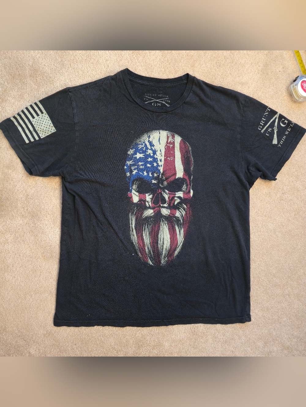 Men's US Flag Bearded Skull T-Shirt Large